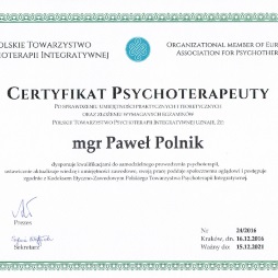 Certyfikat psychoterapeuty